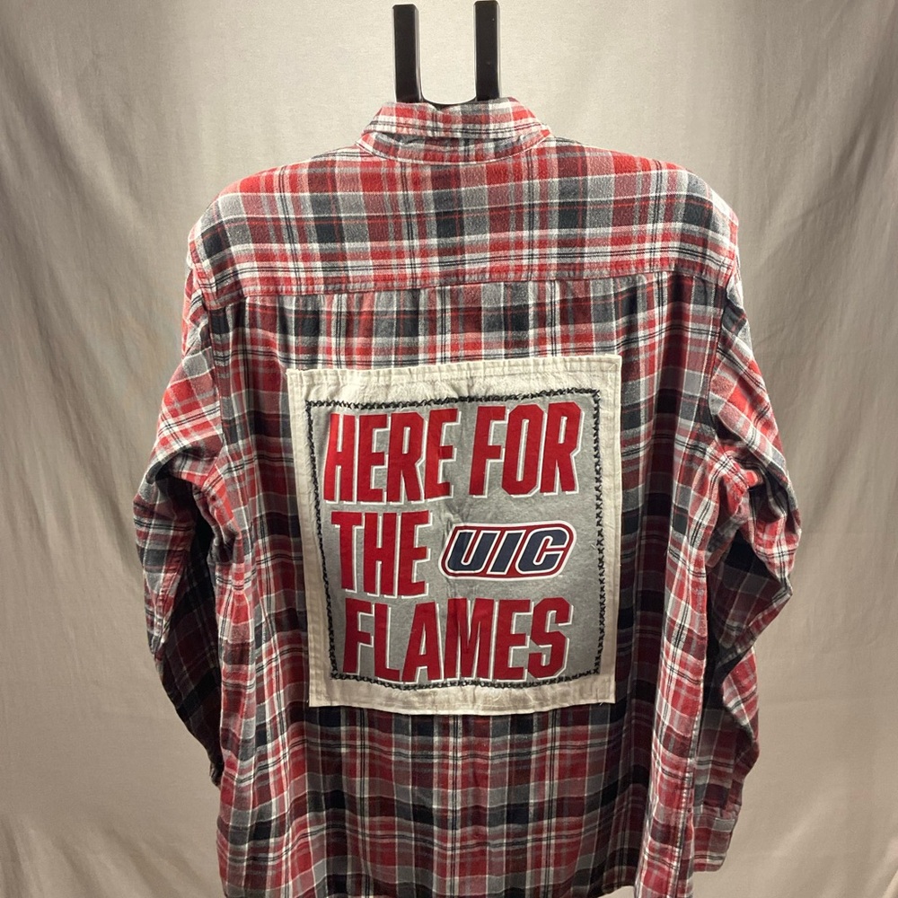 Plaid Button Down Shirt - Red and Gray. UIC Fangear